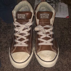 Brown leather Converse men hightops